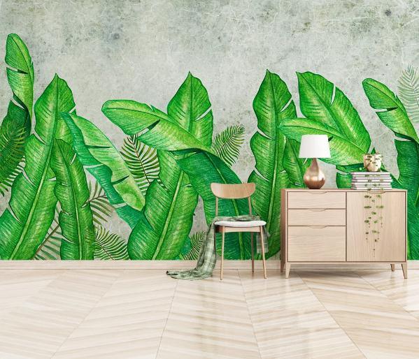 3D Green Tropical Plants Leaves Wall Mural Wallpaper 409- Jess Art Decoration