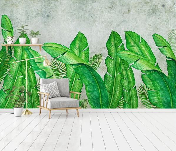 3D Green Tropical Plants Leaves Wall Mural Wallpaper 409- Jess Art Decoration