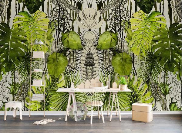 3D Green Tropical Plants Leaves Wall Mural Wallpaper 407- Jess Art Decoration