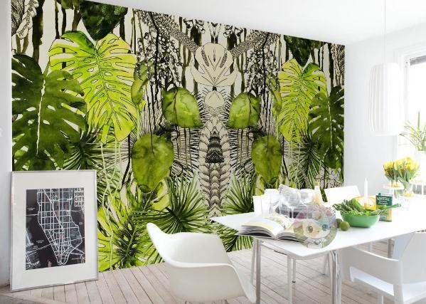 3D Green Tropical Plants Leaves Wall Mural Wallpaper 407- Jess Art Decoration