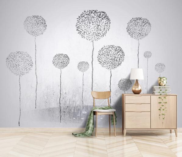 3D Grey Retro Dandelion Wall Mural Wallpaper 184- Jess Art Decoration