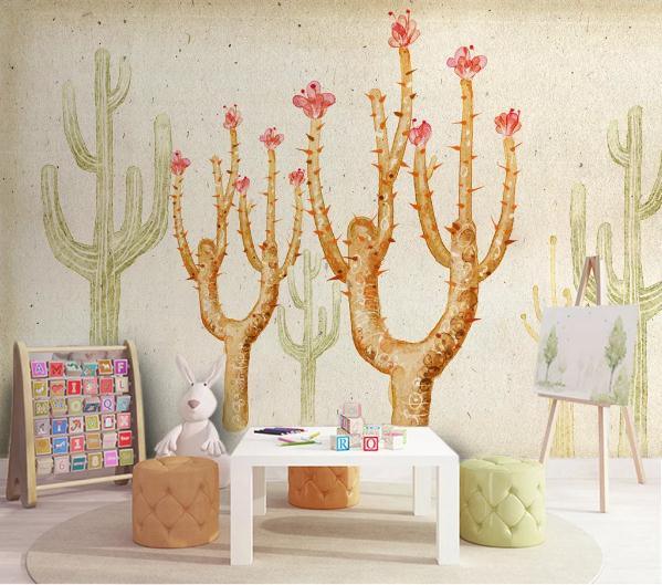 3D Abstract Watercolor Cactus Wall Mural Wallpaper 444- Jess Art Decoration