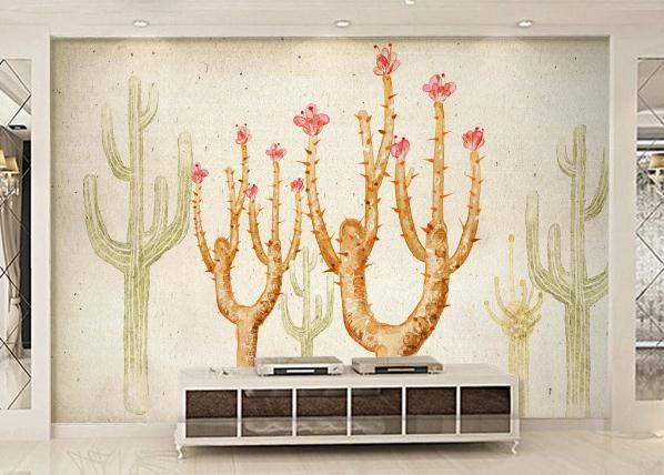 3D Abstract Watercolor Cactus Wall Mural Wallpaper 444- Jess Art Decoration