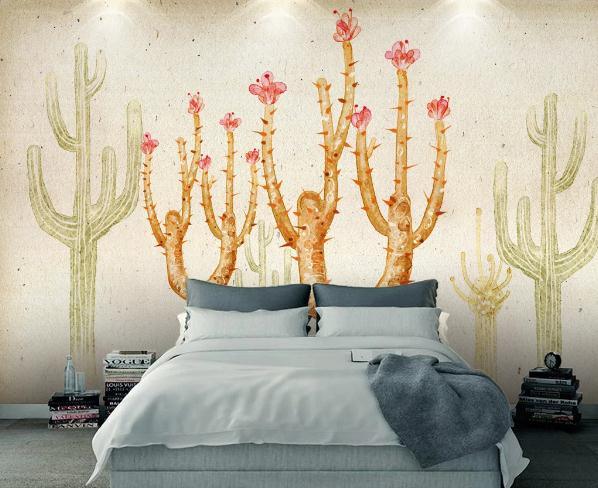 3D Abstract Watercolor Cactus Wall Mural Wallpaper 444- Jess Art Decoration