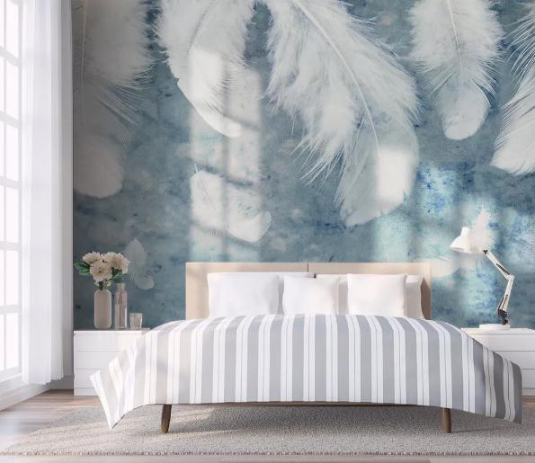 3D Watercolor Blue Marble Feathers Wall Mural Wallpaper 376- Jess Art Decoration