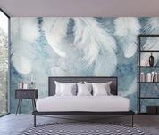 3D Watercolor Blue Marble Feathers Wall Mural Wallpaper 376- Jess Art Decoration