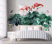 3D Green Tropical Plants Flamingo Wall Mural Wallpaper 411- Jess Art Decoration