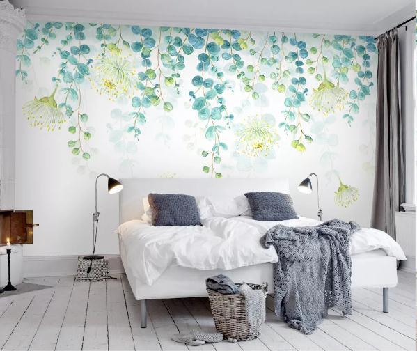 3D Blue Floral Leaves Branch Wall Mural Wallpaper 224- Jess Art Decoration