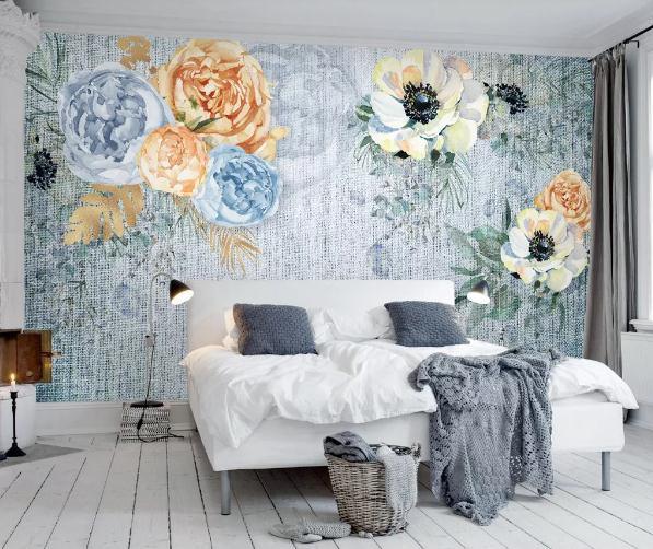 3D Blue Linen Floral Wall Mural Wallpaper 497- Jess Art Decoration