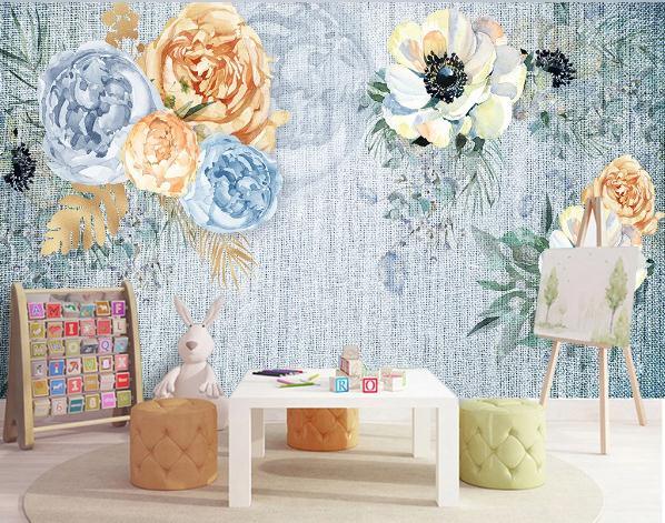 3D Blue Linen Floral Wall Mural Wallpaper 497- Jess Art Decoration