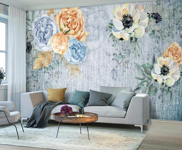 3D Blue Linen Floral Wall Mural Wallpaper 497- Jess Art Decoration