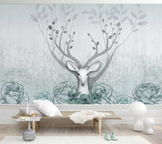3D Green Floral Elk Wall Mural Wallpaper 115- Jess Art Decoration