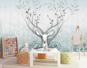 3D Green Floral Elk Wall Mural Wallpaper 115- Jess Art Decoration