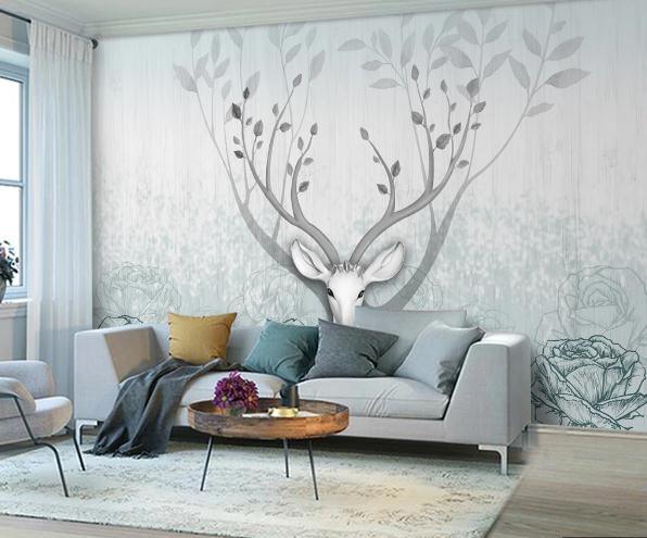 3D Green Floral Elk Wall Mural Wallpaper 115- Jess Art Decoration