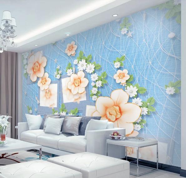 3D Blue Floral Wall Mural Wallpaper 474- Jess Art Decoration