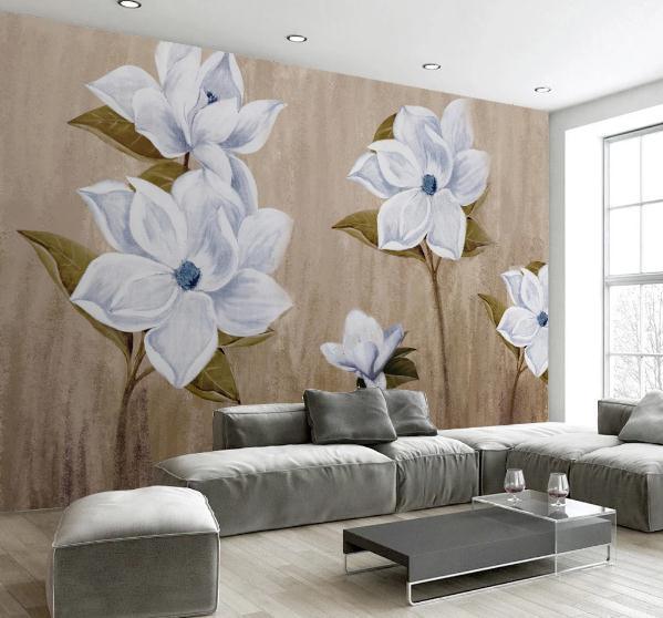 3D White Floral Wall Mural Wallpaper 498- Jess Art Decoration