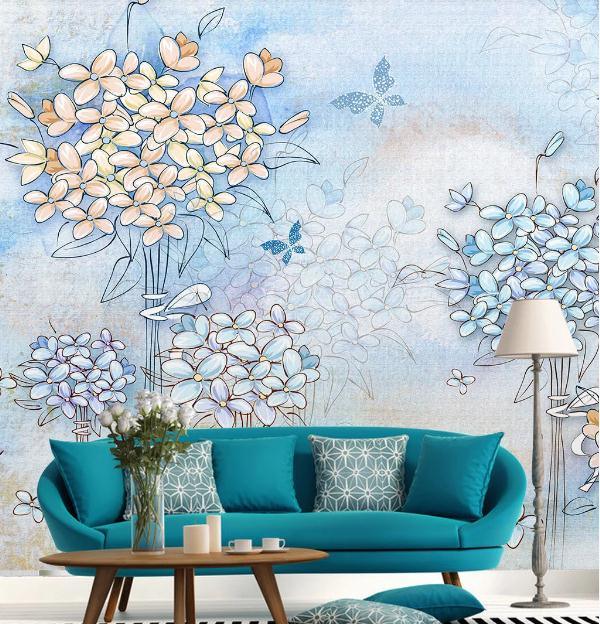 3D Blue Watercolor Hydrangea Wall Mural Wallpaper 361- Jess Art Decoration