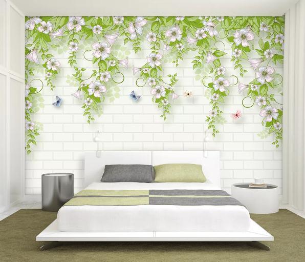 3D Brick Wall Floral Branch Leaves Wall Mural Wallpaper 480- Jess Art Decoration