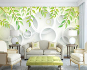 3D Green Leaves Circle Wall Mural Wallpaper 261- Jess Art Decoration