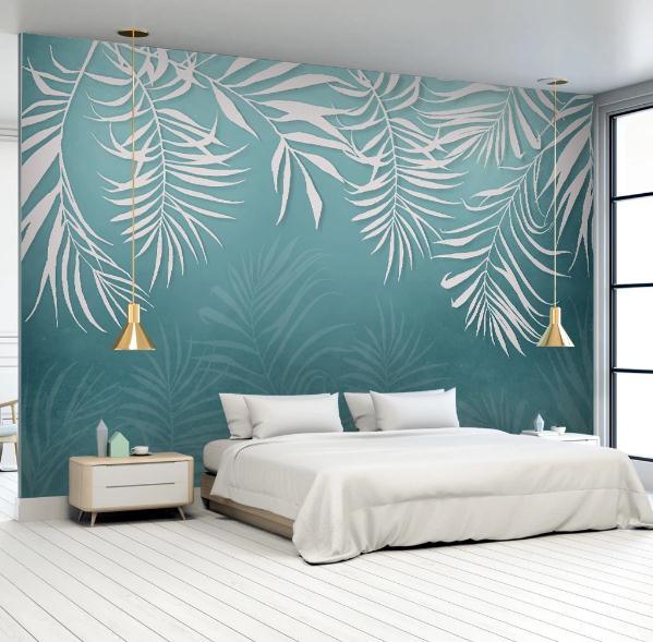 3D Blue Tropical Leaves Wall Mural Wallpaper 179- Jess Art Decoration