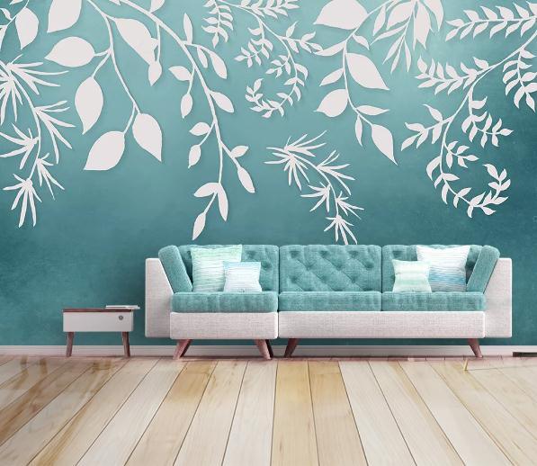 3D Blue Leaves Plants Wall Mural Wallpaper 180- Jess Art Decoration