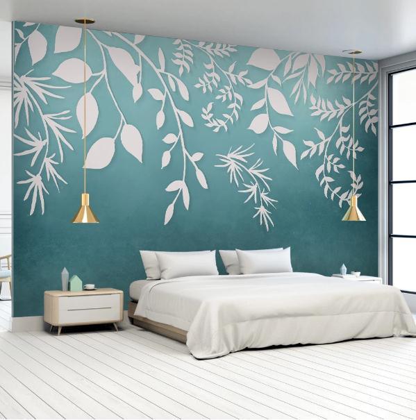 3D Blue Leaves Plants Wall Mural Wallpaper 180- Jess Art Decoration
