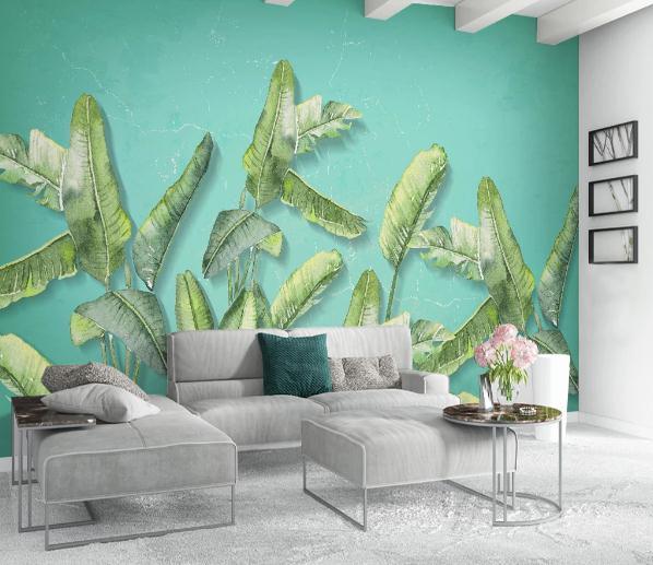 3D Blue Green Tropical Leaves Wall Mural Wallpaper 178- Jess Art Decoration