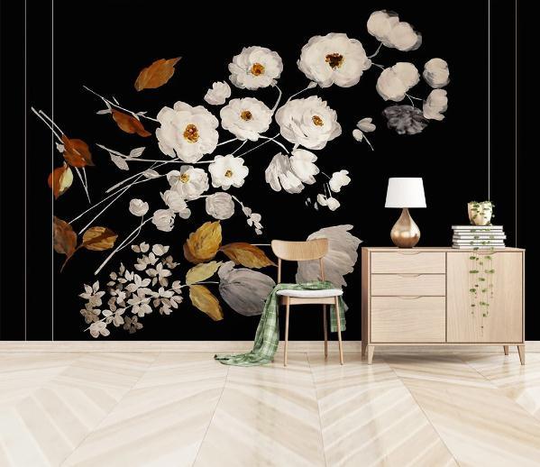 3D Black White Rose Floral Wall Mural Wallpaper 399- Jess Art Decoration