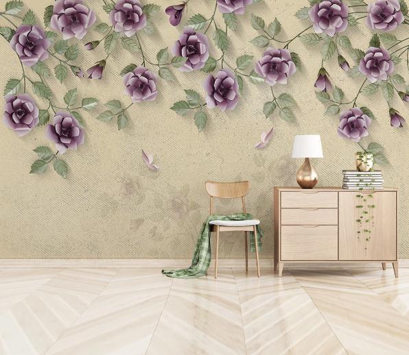 3D Purple Rose Vine Wall Mural Wallpaper 398- Jess Art Decoration