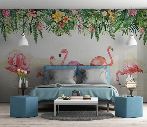 3D Flamingo Floral Wall Mural Wallpaper 443- Jess Art Decoration