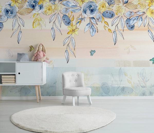 3D Yellow Blue Rose Wall Mural Wallpaper 425- Jess Art Decoration