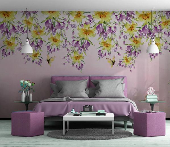 3D Pink Yellow Floral Lily Wall Mural Wallpaper 432- Jess Art Decoration