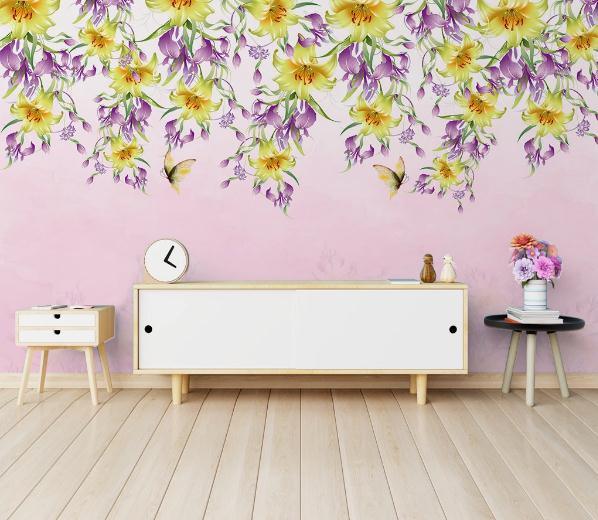 3D Pink Yellow Floral Lily Wall Mural Wallpaper 432- Jess Art Decoration