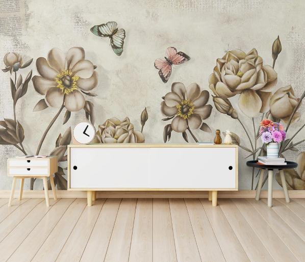 3D Floral Rose Butterfly Wall Mural Wallpaper 288- Jess Art Decoration