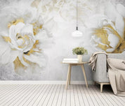 3D White Golden Rose Wall Mural Wallpaper 441- Jess Art Decoration