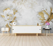 3D White Golden Rose Wall Mural Wallpaper 441- Jess Art Decoration