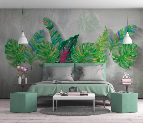 3D Tropical Leaves Marble Wall Mural Wallpaper 408- Jess Art Decoration