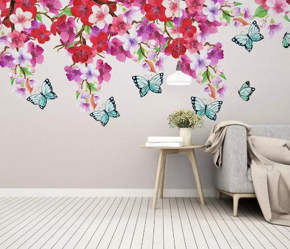 3D Peach Blossom Butterfly Wall Mural Wallpaper 466- Jess Art Decoration