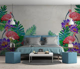 3D Flamingo Floral Leaves Wall Mural Wallpaper 122- Jess Art Decoration