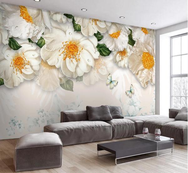 3D White Floral Butterfly Wall Mural Wallpaper 420- Jess Art Decoration