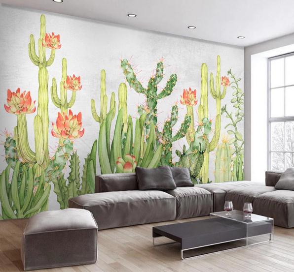 3D Green Cactus Wall Mural Wallpaper 422- Jess Art Decoration