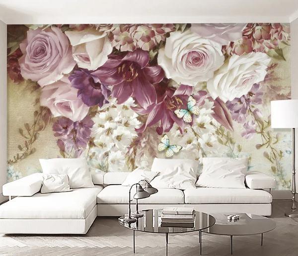 3D Pink White Floral Rose Wall Mural Wallpaper 461- Jess Art Decoration