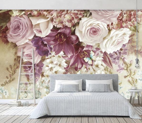 3D Pink White Floral Rose Wall Mural Wallpaper 461- Jess Art Decoration