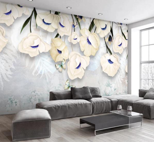 3D Yellow Floral Butterfly Wall Mural Wallpaper 418- Jess Art Decoration