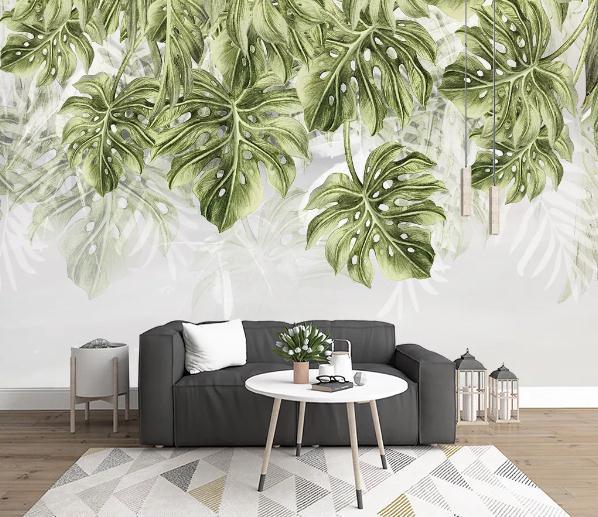 3D Green Tropical Leaves Wall Mural Wallpaper 465- Jess Art Decoration
