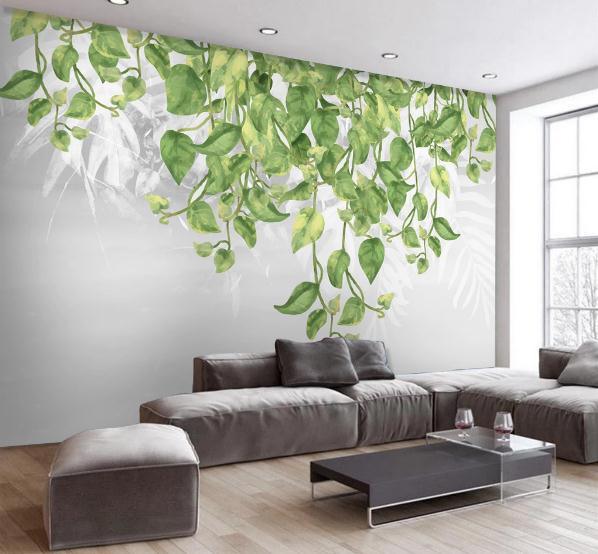 3D Green Leaves Branch Wall Mural Wallpaper 463- Jess Art Decoration