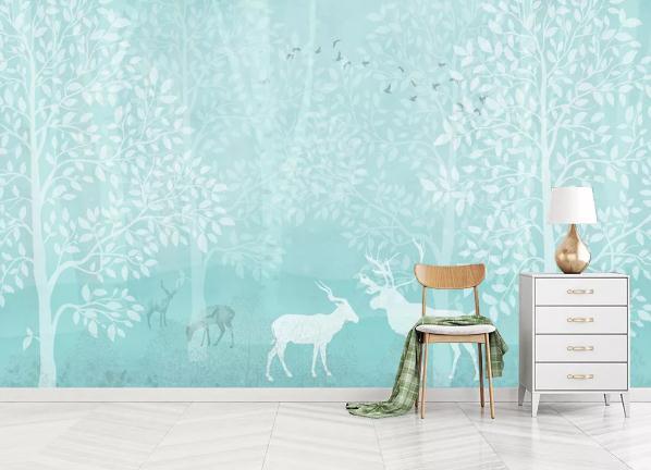 3D Blue Forest Elk Wall Mural Wallpaper 421- Jess Art Decoration