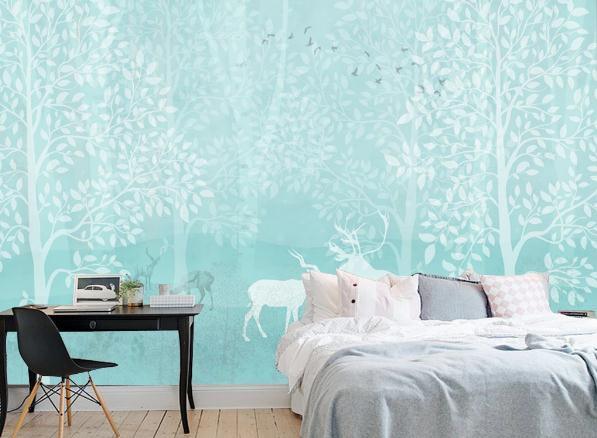 3D Blue Forest Elk Wall Mural Wallpaper 421- Jess Art Decoration