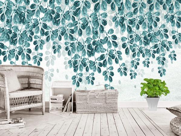 3D Blue Leaves Branch Wall Mural Wallpaper 464- Jess Art Decoration