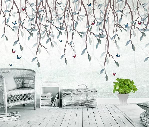 3D Leaves Branch Wall Mural Wallpaper 462- Jess Art Decoration